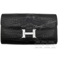 エルメス　コンスタンスロング　トゥーゴー　黒　ブラック　クロコダイル　アリゲーターマット　シルバー金具  【新品】HERMES Constance long To Go Black Crocodile Alligator Mat Silver Buckle 【NEW】