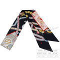 エルメス　ツイリースカーフ　"ディム ドゥ クール"  ノワール×ルージュ×オレンジ　トランプ柄　ラインストーン付【新品】 HERMES Twilly Scarf  "Dame de Coeur "  Noir×Rouge×Orange 【NEW】