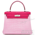 エルメス　ケリー25　内縫い　バイカラー　ピンク×フランボワーズ　クロコダイル　アリゲーターマット　シルバー金具　【新品】 HERMES Kelly 25 Bi-color Pink×Framboise Crocodile Alligator Mat Silver Buckle 【NEW】