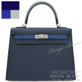 エルメス　ケリー25　外縫い　ブルーアビス×ブルータイ×グリパンタン　トリコロール　エプソン　シルバー金具　【新品】 HERMES Kelly25 Bleu abysse×Bleu tie×Gris pantin Tri-color Epsom Silver Buckle【NEW】