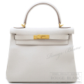 エルメス　ケリー28　パールグレー　ヴォーエバーカラー　ゴールド金具　内縫い 【新品同様】 HERMES Kelly28 Gris perle Veau evercolor Gold buckle【USED】