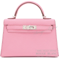エルメス　ケリーミニ 2/ミニケリー 2　ローズコンフェッティ　シェーヴル　シルバー金具　外縫い　【中古】　HERMES Mini Kelly 2 Rose confetti Chevre Silver Buckle 【USED】