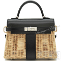 エルメス　ケリーピクニック ミニ　ミニケリー　ブラック　黒　ボックスカーフ×ラタン　シルバー金具　【新品】HERMES Kelly picnic mini Black Box calf×Rattan Silver Buckle 【NEW】