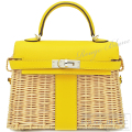 エルメス　ケリーピクニック ミニ　ミニケリー　ジョーヌナプル　スイフト×ラタン　シルバー金具　【未使用品】HERMES Kelly picnic mini Jaune naples Swift×Rattan Silver Buckle 【UNUSED】