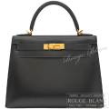 エルメス　ケリー28　黒　ブラック　ボックスカーフ　ゴールド金具　外縫い 【中古】 HERMES Kelly28 Black Box calf Gold Buckle 【USED】