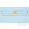 エルメス　ケリーウォレット ロング トゥーゴー　ブルーブリュム　エプソン　ゴールド金具　【中古】 HERMES Kelly Wallet Long To Go Bleu brume Epsom Gold Buckle 【USED】