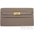 エルメス　ケリーウォレット ロング トゥーゴー　エトゥープ　エプソン　ゴールド金具　【新品】　HERMES Kelly Wallet Long To Go Etoupe Epsom Gold Buckle 【NEW】