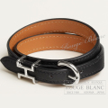 エルメス　レザーブレスレット　”トレンチ"　ブラック　シルバー金具　T4【新品】 HERMES Leather Bracelet "Trench" Black  Silver Buckle【NEW】