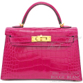 エルメス　ケリーミニ 2/ミニケリー 2　フランボワーズ　クロコダイル　アリゲーターリセ　ゴールド金具　外縫い　【中古】　HERMES Mini Kelly 2 Franboise Crocodile Alligator Lisse Gold Buckle 【USED】