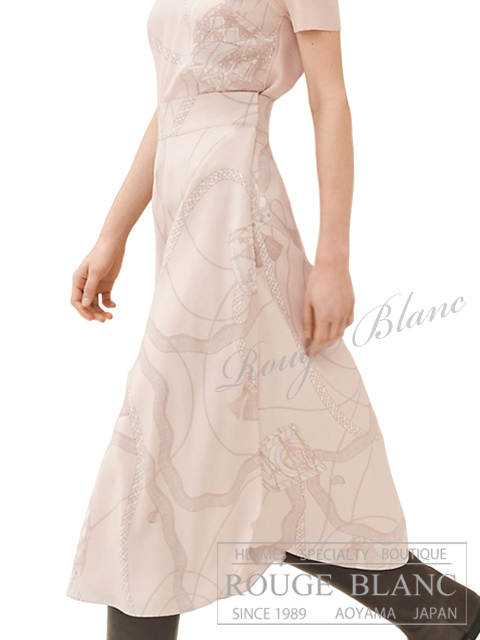 エルメス　2023 A/W　シルク　フレアスカート　”パスマントリー”　ブランポロ（ピンクベージュ）　＃36　タグ付　【新品】 HERMES Silk flared skirt "Passementerie"  Blanc poros 【NEW】