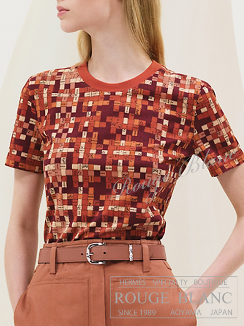 エルメス　2025 S/S　マイクロTシャツ　”ボルデュック・チェック”　ルージュサンギンヌ　#34　タグ付 【新品】 HERMES Micro T-shirt "Bolduc au Carre" Rouge Sanguine 【NEW】