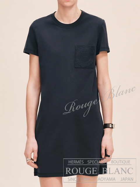 エルメス　2025 A/W　ドレス　刺しゅう入りポケット　ワンピース　ブルーノワール　#38　タグ付  【新品】 HERMES T-shirt Dress  One piece Bleu Noir【NEW】