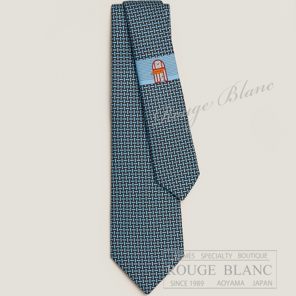 エルメス　ネクタイ　”フォーブルのモザイク”　マリン×シエル×ルージュ　シルク 【新品】HERMES Tie ”Mosaique du Faubourg” Marine×Ciel×Rouge 【NEW】