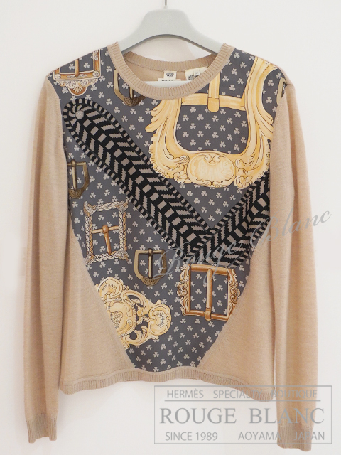 エルメス　長袖ニット　カシミア　シルク　ベージュ　#36　【中古】