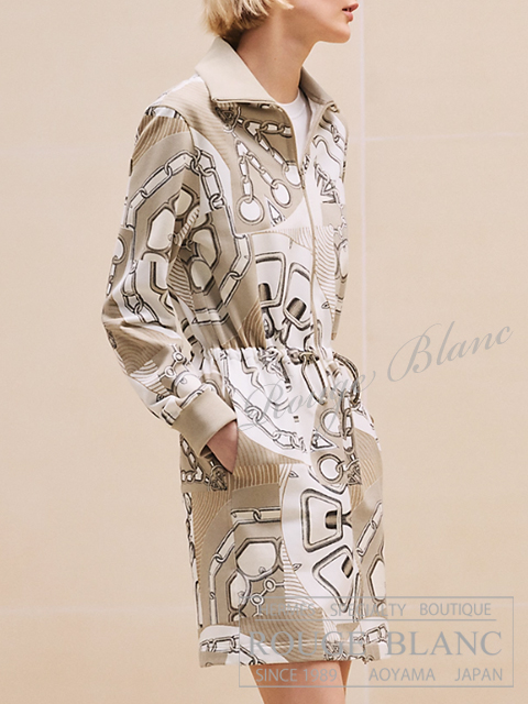 エルメス　2024 A/W　ジップアップドレス　ロングブルゾン　“カレイドスコープ・エフェクト”　ベージュグレーズ　#38　タグ付　【新品】 HERMES Zipped drawstring dress Blouson "Effet Kaleidoscope" beige glaise 【NEW】