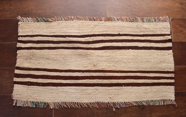 【送料無料】原毛2色ストライプのキリム（玄関マットサイズ大 92×47cm）　1503