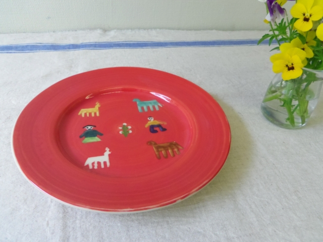 【ギャッベ食器シリーズ】平皿・レッド（小：直径20cm）　ZA207-2