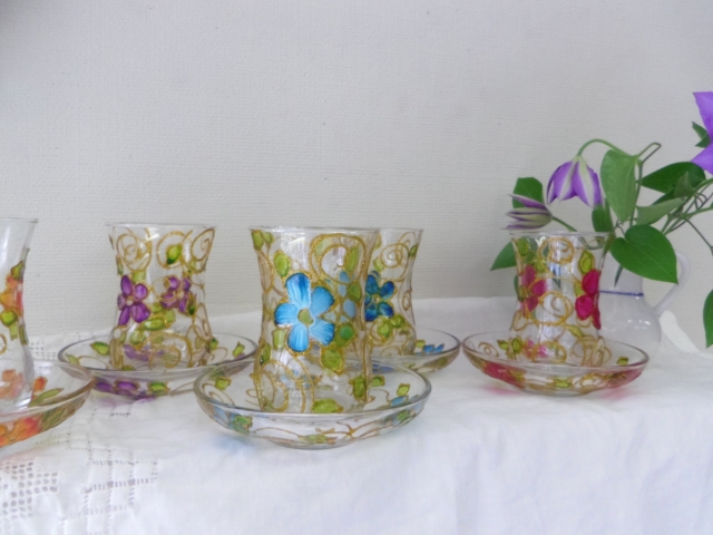 チャイグラス＆ソーサー（花柄）　ZA303