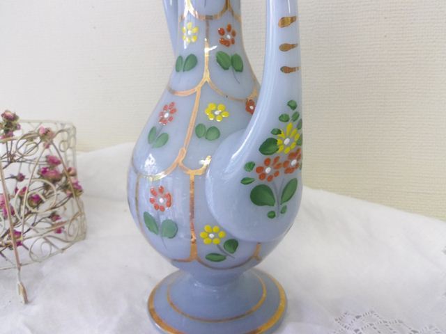 ペルシアン・グラスの水差し 花柄・水色 ZA083