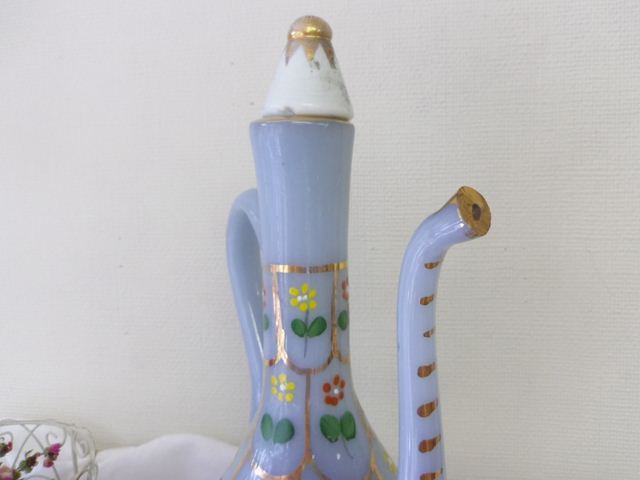 ペルシアン・グラスの水差し 花柄・水色 ZA083