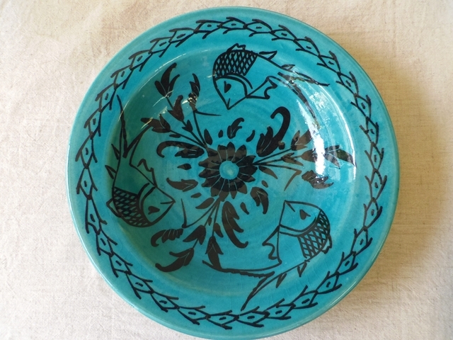 ペルシャ青釉　深皿（魚柄）　ZA260