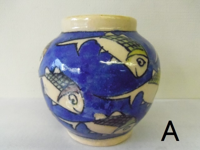 おさかな模様 陶器の花瓶 ZA440