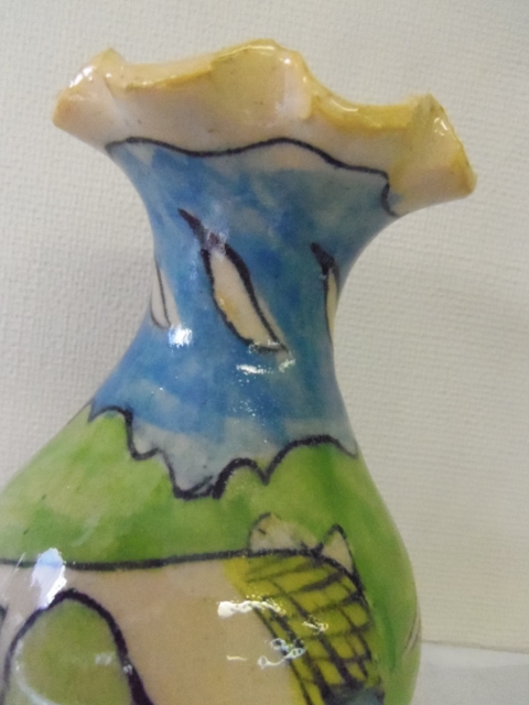 おさかな模様 陶器の花瓶 ZA440