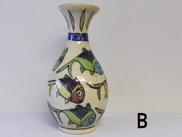 おさかな模様 陶器の花瓶 ZA441