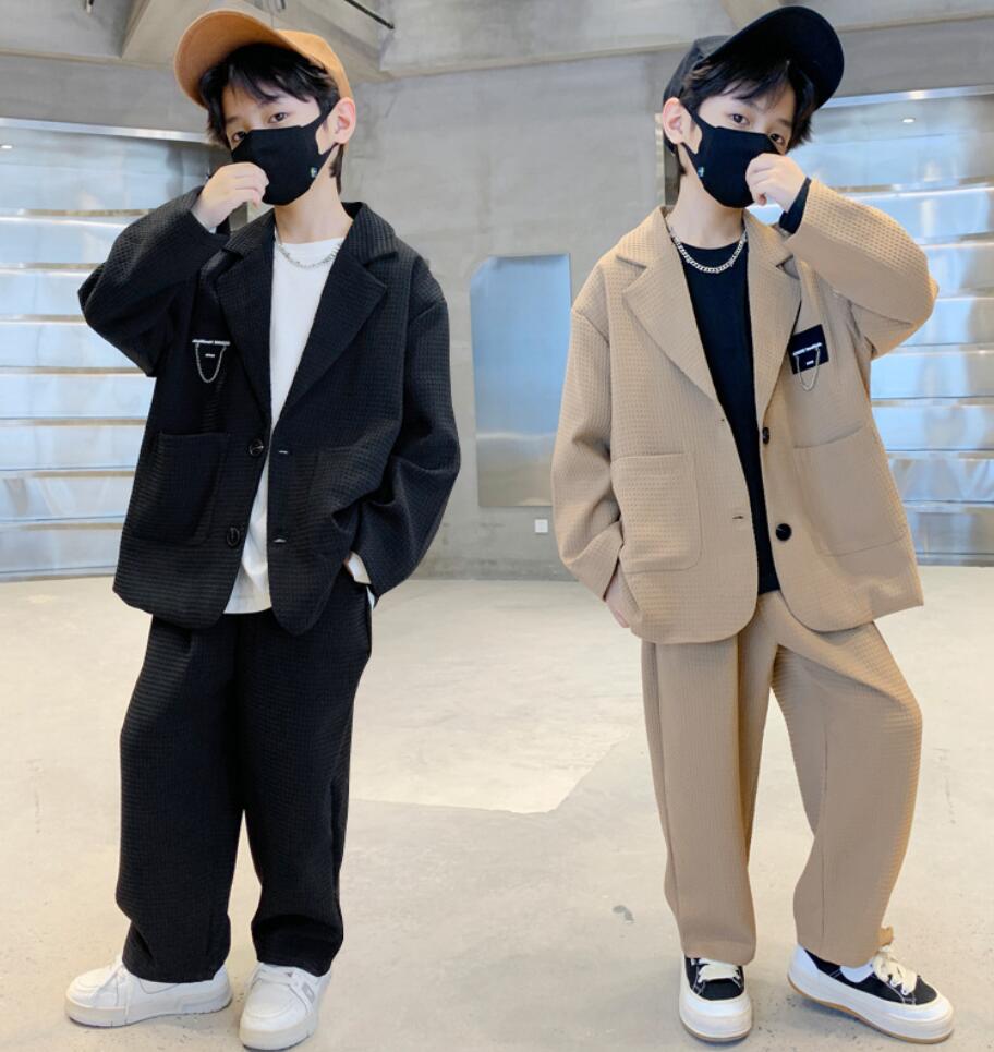 キッズフォーマルスーツ 韓国ファッション 女の子 男の子 パンツスーツ ベージュ ジャケット 無地 b体 卒業式 七五三 入学式 結婚式 発表会 子供スーツ カジュアル レジャー キッズダンス衣装 [商品番号: 2173]