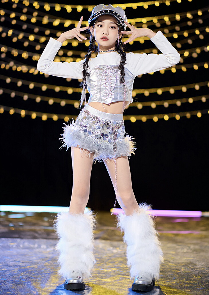 キッズ ダンス衣装 セットアップ kpop ガールズ シルバー |【公式