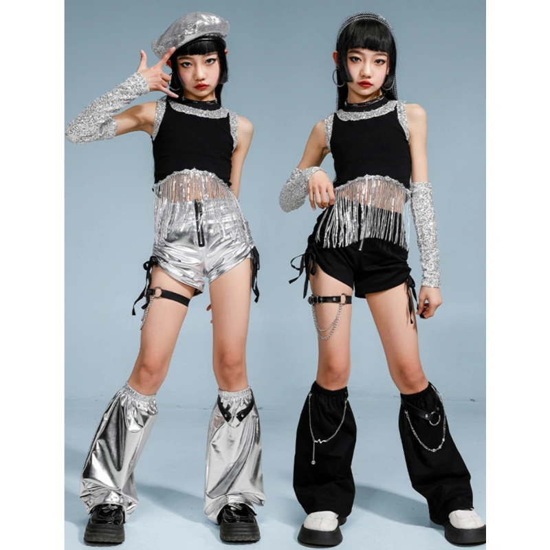 ガールズ シルバー kpop ダンス衣装 キッズ [商品番号: 2598]