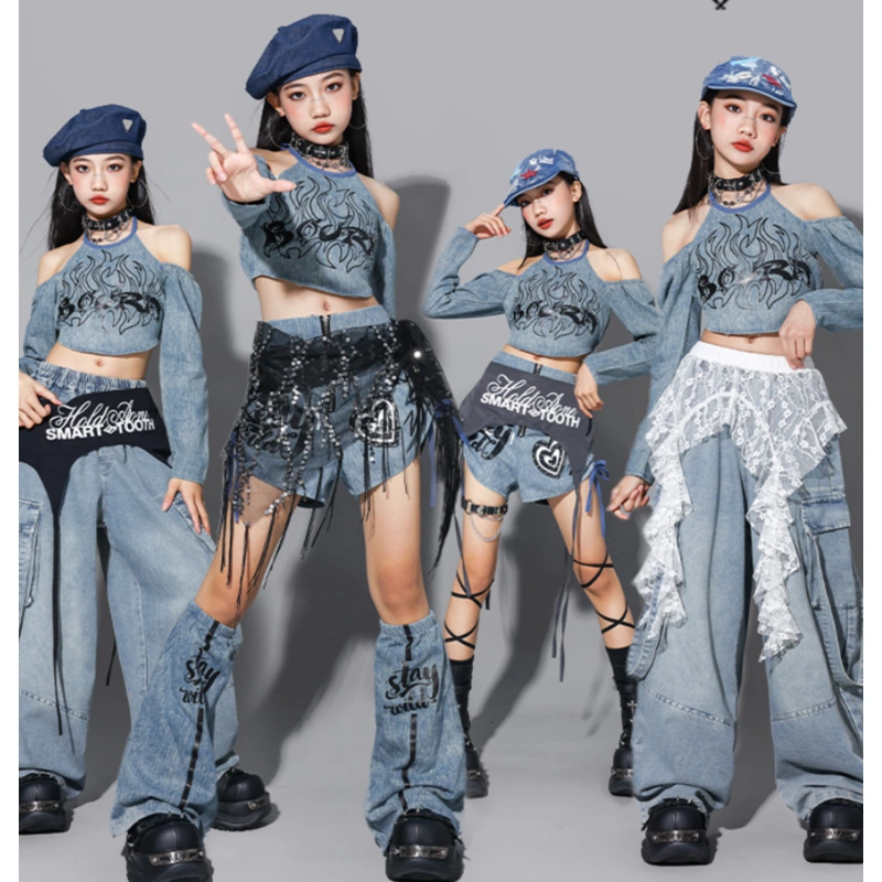 ガールズ kpop デニム ダンス衣装 キッズ [商品番号: 2603]