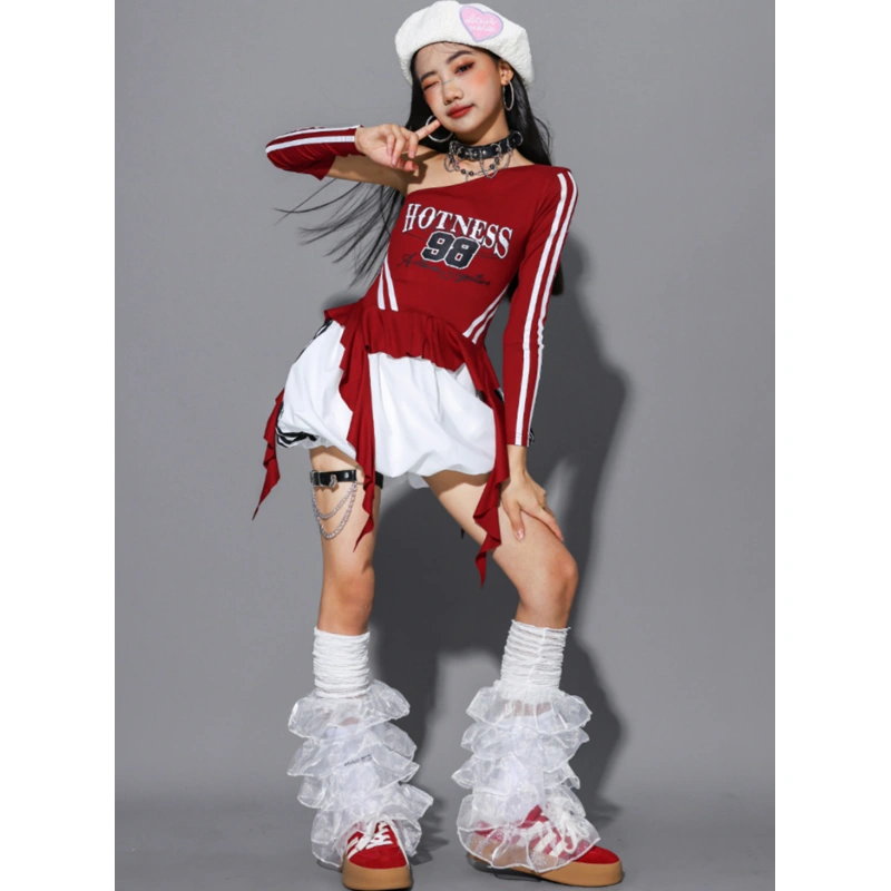 ガールズ kpop レッド キッズダンス衣装  [商品番号: 2604]