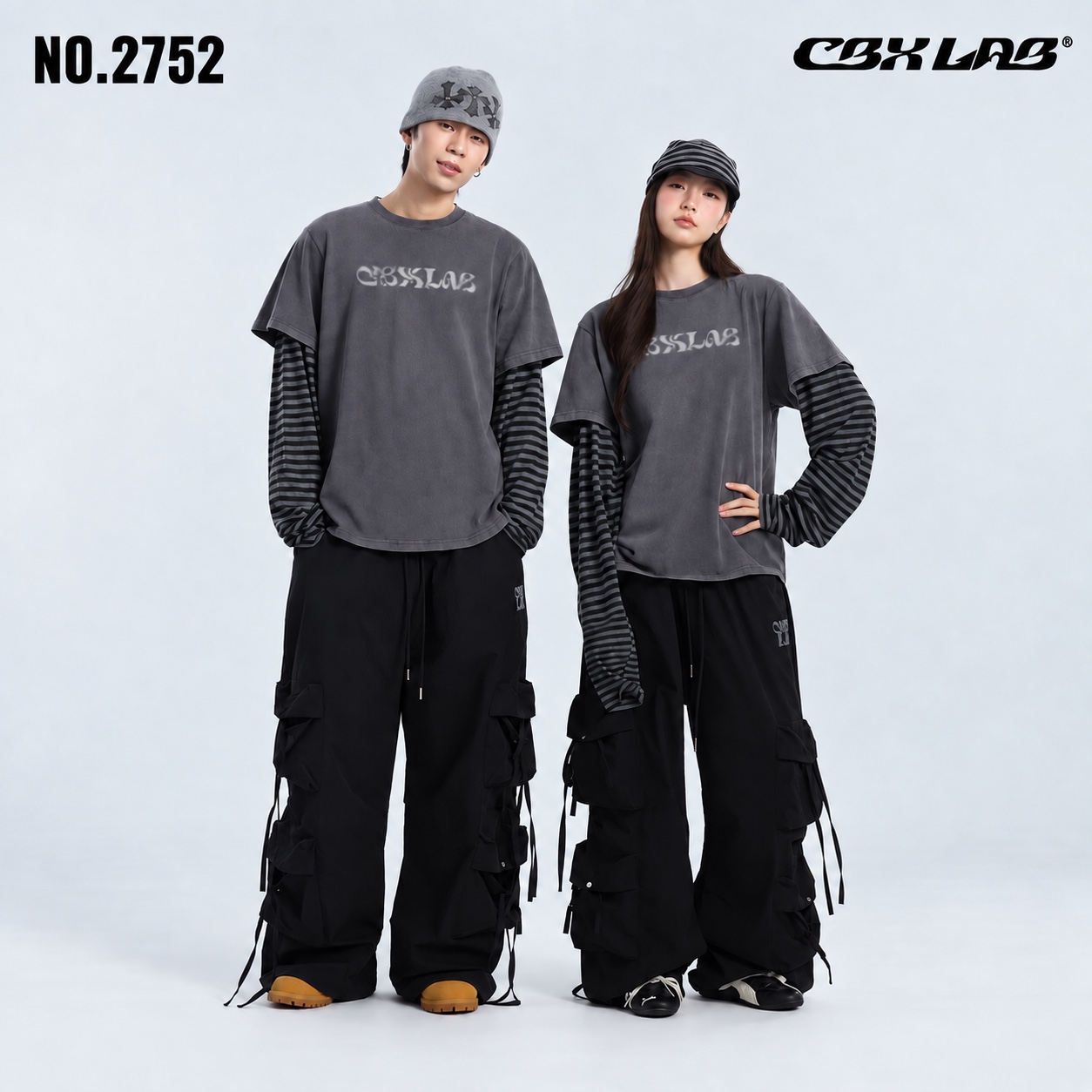 【CBX LAB】ウォッシュ加工 ボーダー切替 長袖トップス ダンス衣装[商品番号: 2752]