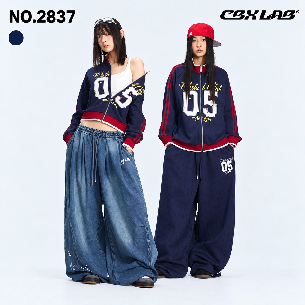 レディース ジップトップス・ワイドパンツ ナンバーロゴ 配色ライン 単品選択 CBX LAB [商品番号: 2837]