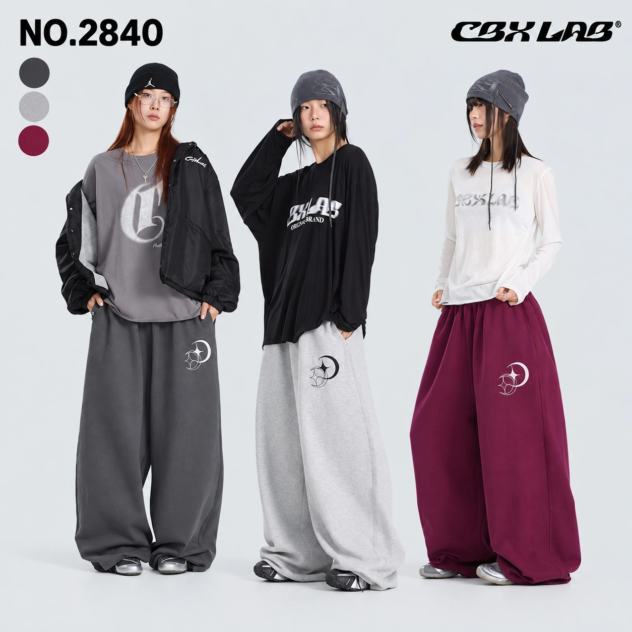 レディース ワイドパンツ 裏起毛 ロゴ 3色 CBX LAB [商品番号: 2840]