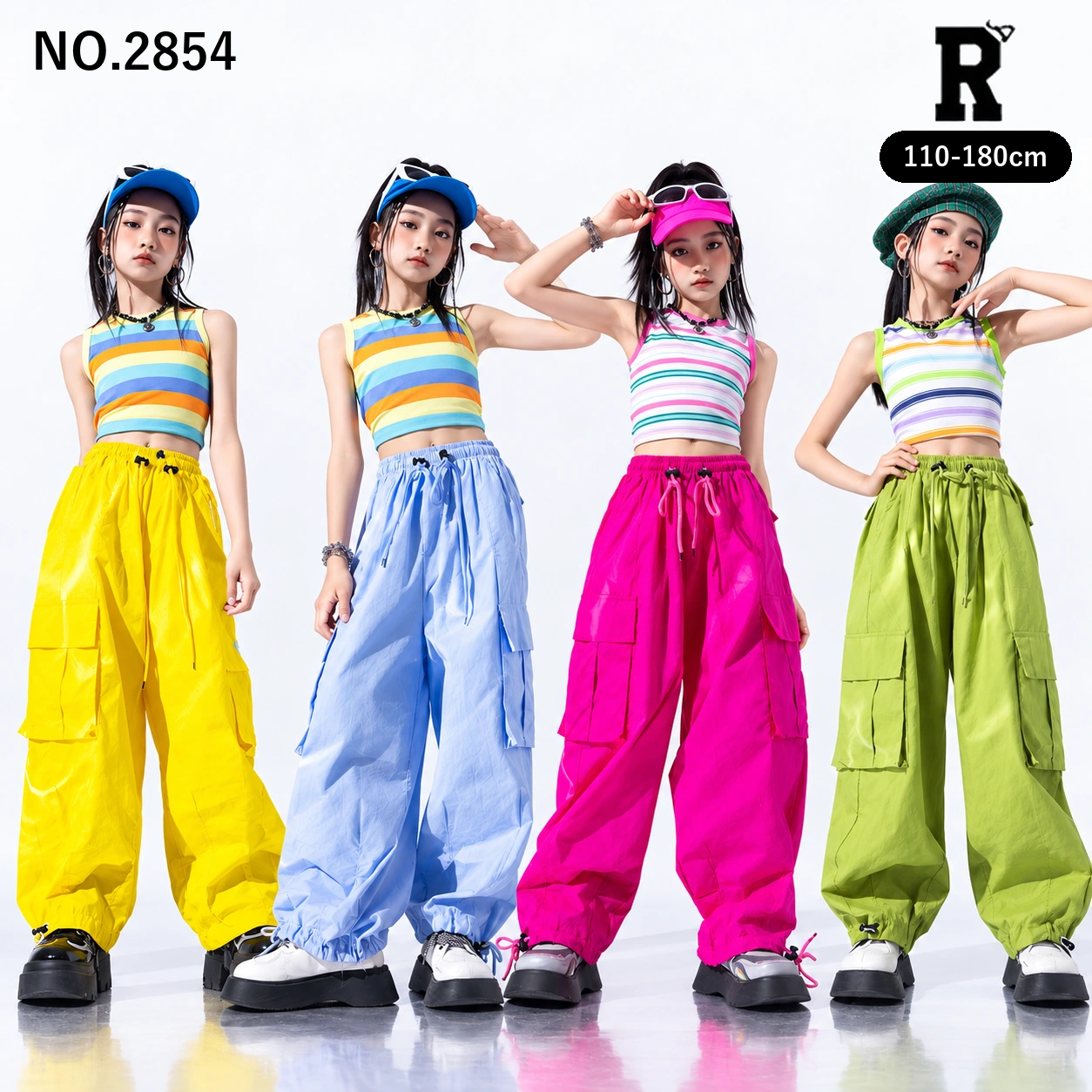 キッズ ダンス衣装 ボーダートップス カーゴパンツ カラー 単品【商品番号：2854】