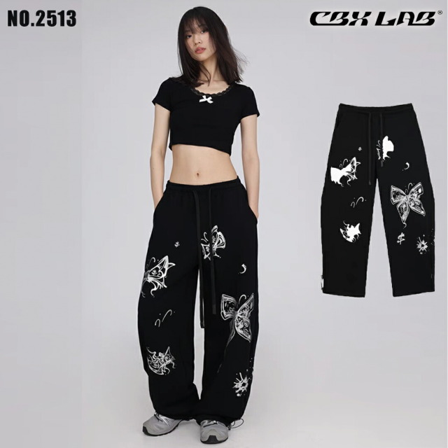 【CBX LAB】BUTTERFLY PRINT SWEATPANTS (Black)