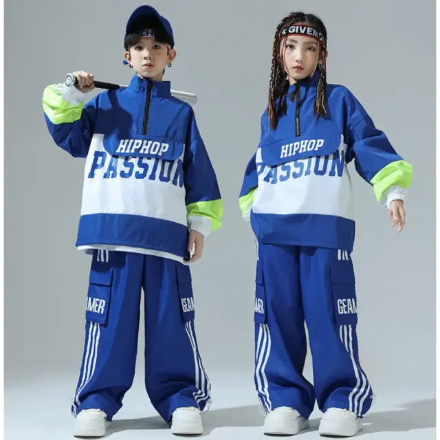 ダンス衣装 キッズ ブルー ウィンドブレーカー