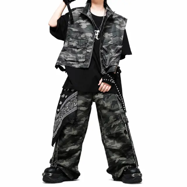 迷彩 カーキ ダンス衣装 キッズ ヒップホップ セットアップ [商品番号: 2544]