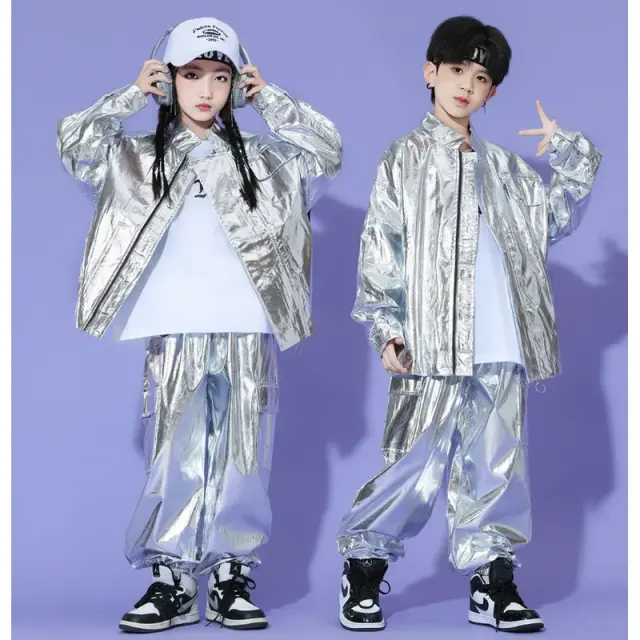 ダンス衣装 キッズ シルバー ジャケット セットアップ