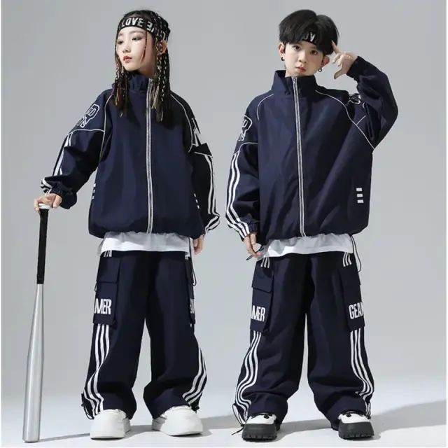 ネイビー ダンスウェアセット キッズ ダンス衣装 セットアップ ネイビーセットアップ 子供