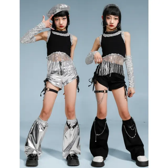 ガールズ シルバー kpop ダンス衣装 キッズ [商品番号: 2598]
