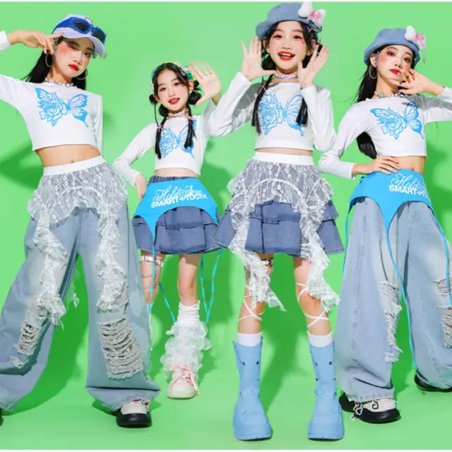 ガールズ kpop ホワイト ダンス衣装 キッズ [商品番号: 2601]