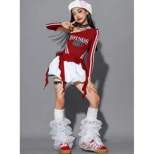ガールズ kpop レッド キッズダンス衣装  [商品番号: 2604]