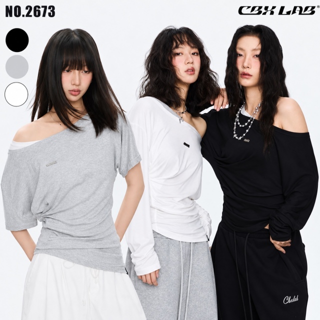 【CBX LAB】レイヤード風アシメショルダーTシャツ [商品番号: 2673]