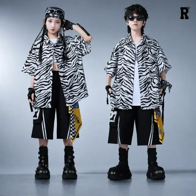 ゼブラ柄シャツ×カーゴハーフパンツ ダンス衣装  [商品番号: 2715]