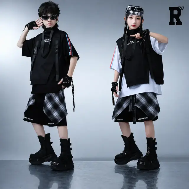 キッズ ダンス衣装 セットアップ ジャケット・ハーフパンツ ブラック タクティカルジャケット＆ハーフパンツ [商品番号: 2718]
