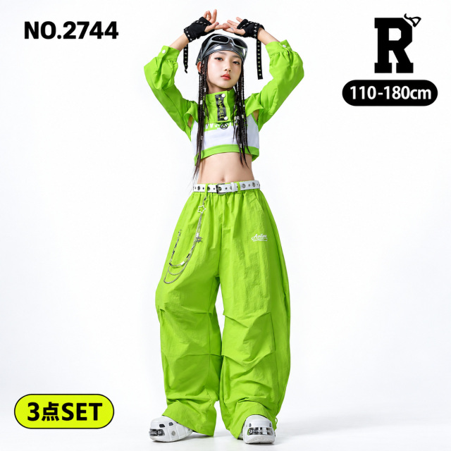 キッズ ライムグリーン ショートジャケット インナートップス ワイド
