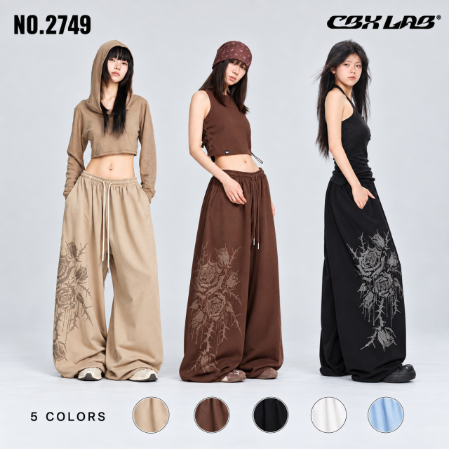 【CBX LAB】 ローズラインストーン ワイドパンツ レディース ダンス衣装[商品番号: 2749]